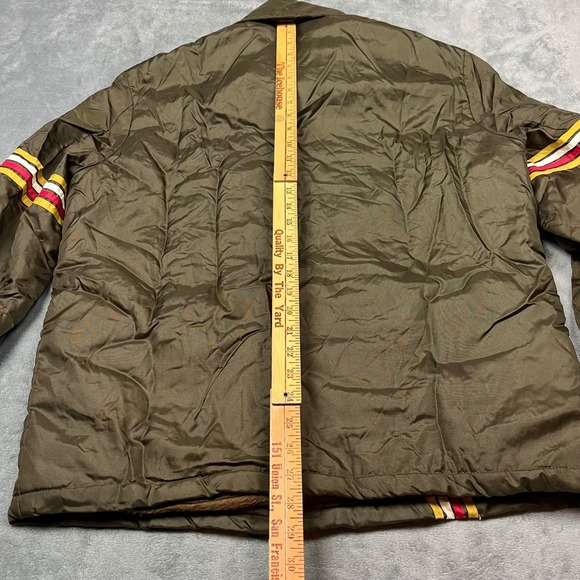 Vintage 70s 80s Olive Green Lined Bomber Jacket Hidden Hood Sportswear Men's Lrg - Picture 15 of 16